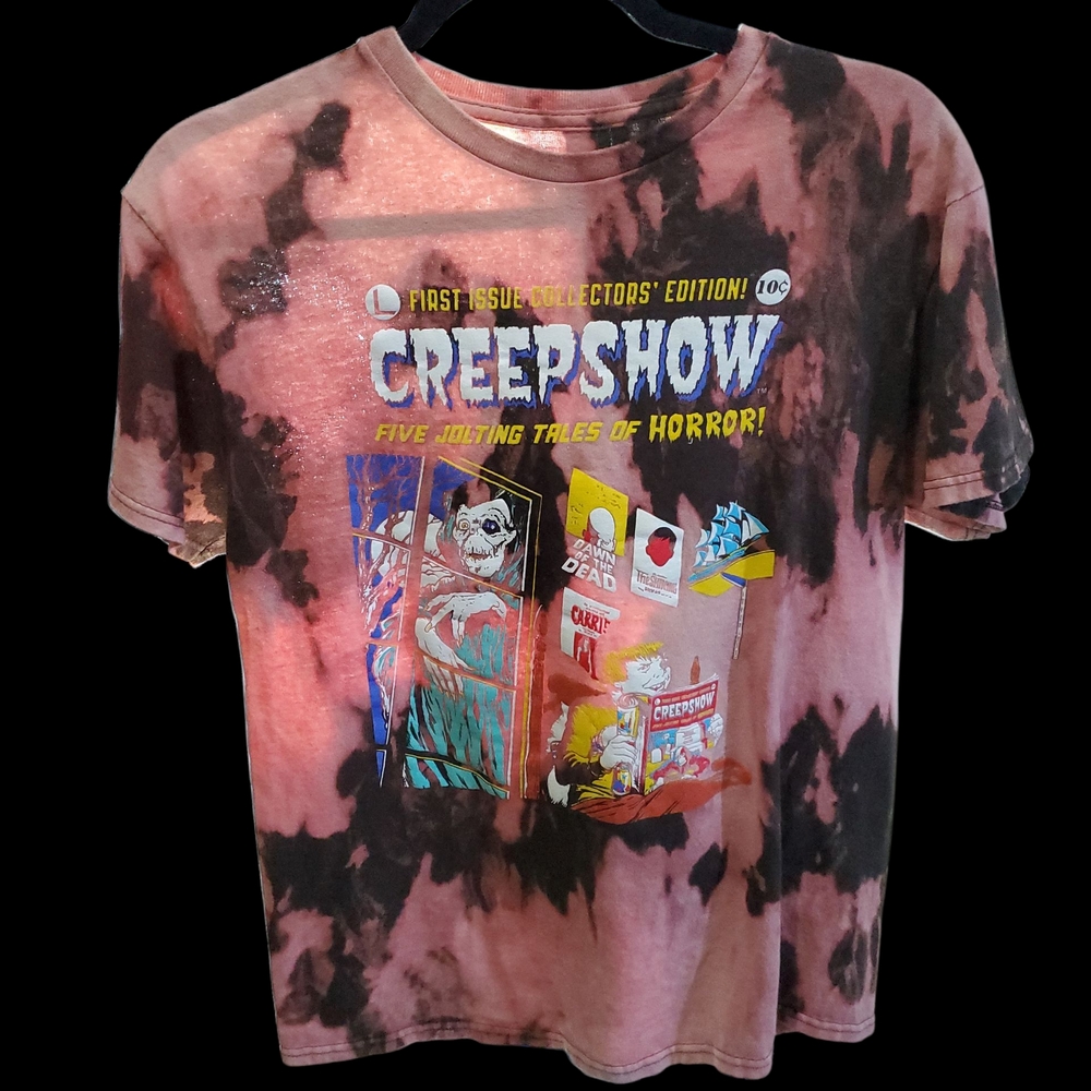Pink and Black Short Sleeve Tee with Graphic Design
